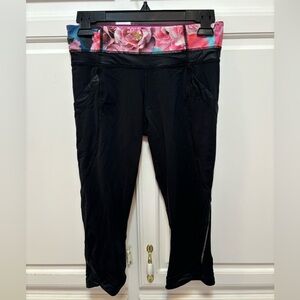 Lululemon Chase Me Crop Black Pink Waist Leggings Pants Women’s Size 6